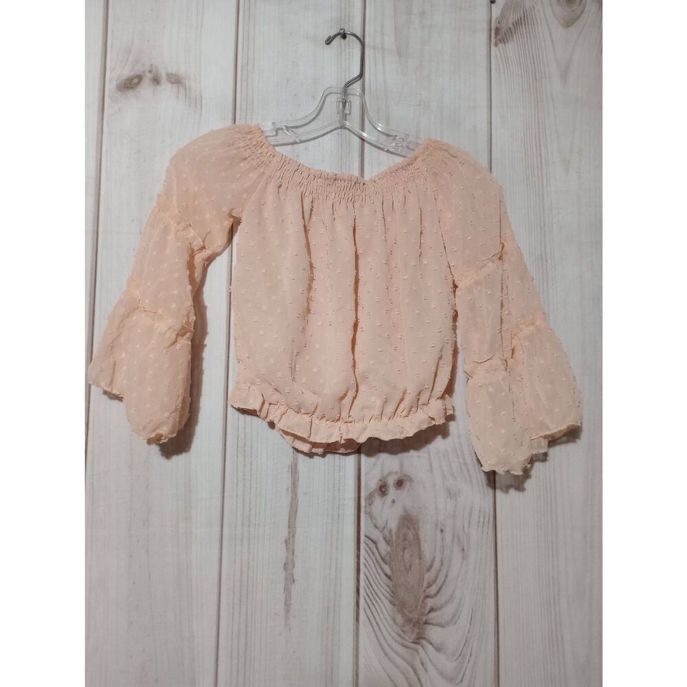 Peyton Bre Shirt Girls 12 Peach Boho Chiffon Sheer‎ Sleeves